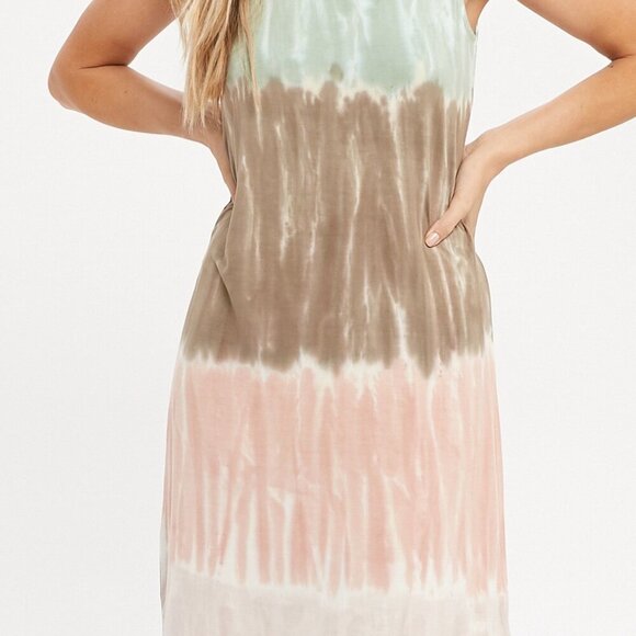 MYSTREE Sleeveless Tie Dye Maxi Dress – Boho Summer Tank Dress in Green Brown Pi - Picture 8 of 8